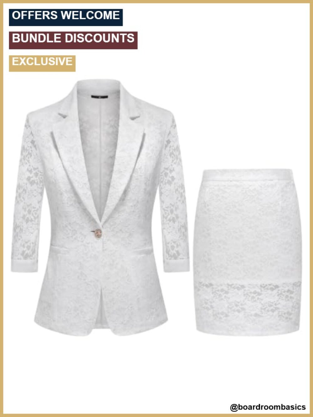 2 Piece Lace Skirt Suit Set Blazer Midi Skirt Formal Dressy Outfit
